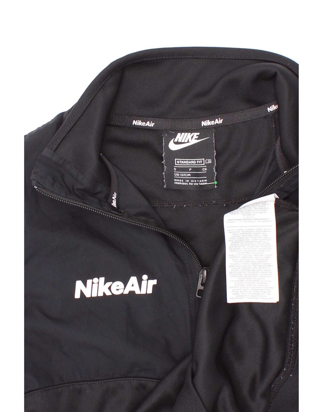 Nike Sudadera con cuello con cremallera estándar para niños de 8 a 9 años, talla pequeña, color negro