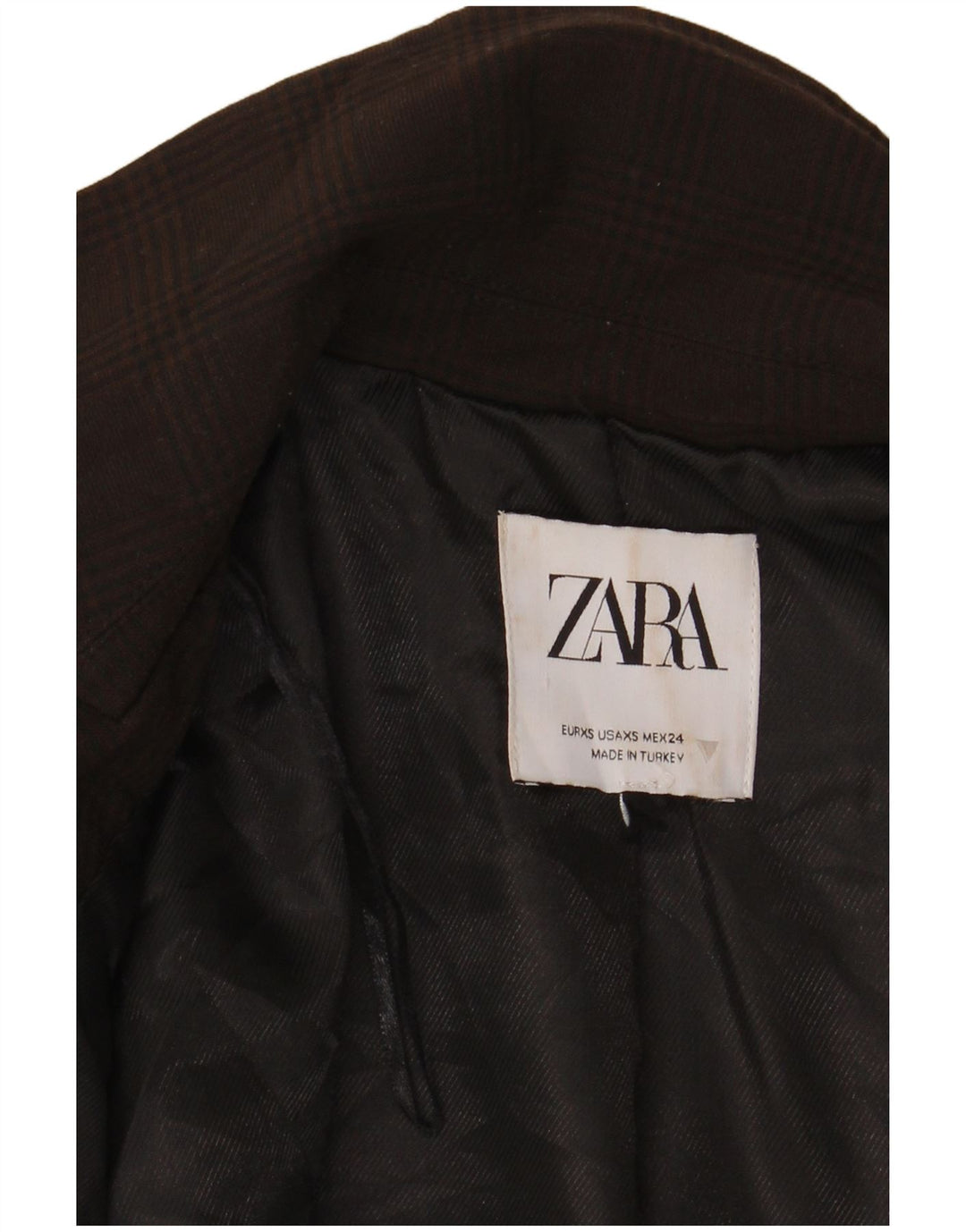 Zara Mujer Crop 1 Botón Blazer Chaqueta UK 6 XS Marrón Pata De Gallo