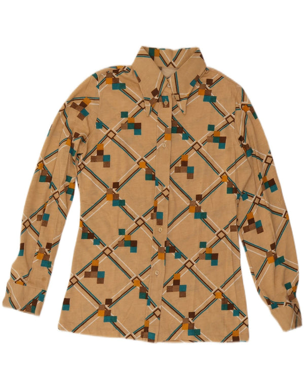 VINTAGE Camisa de Mujer Reino Unido 12 Medio Beige Geométrico