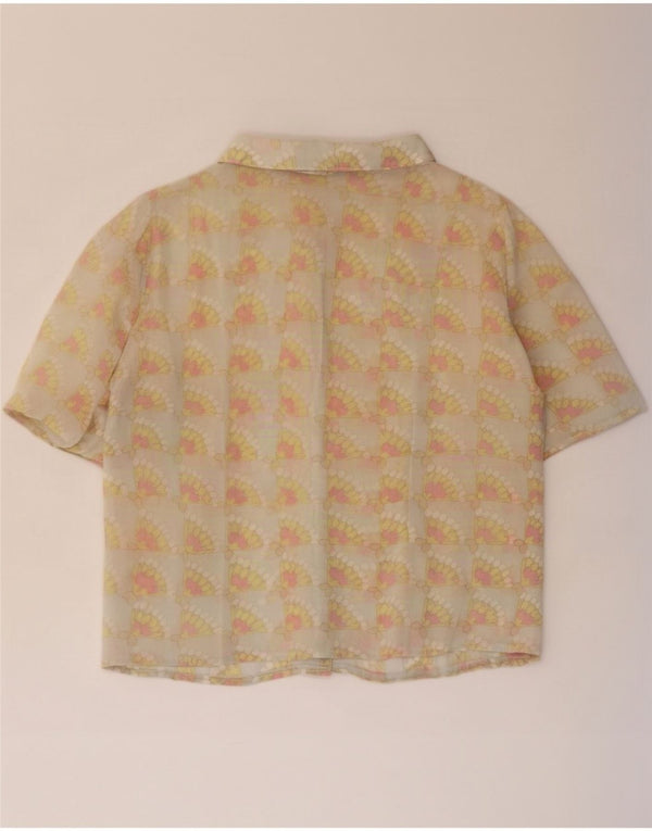 Blusa camisera de manga corta vintage para mujer UK 42 Medium Beige Floral