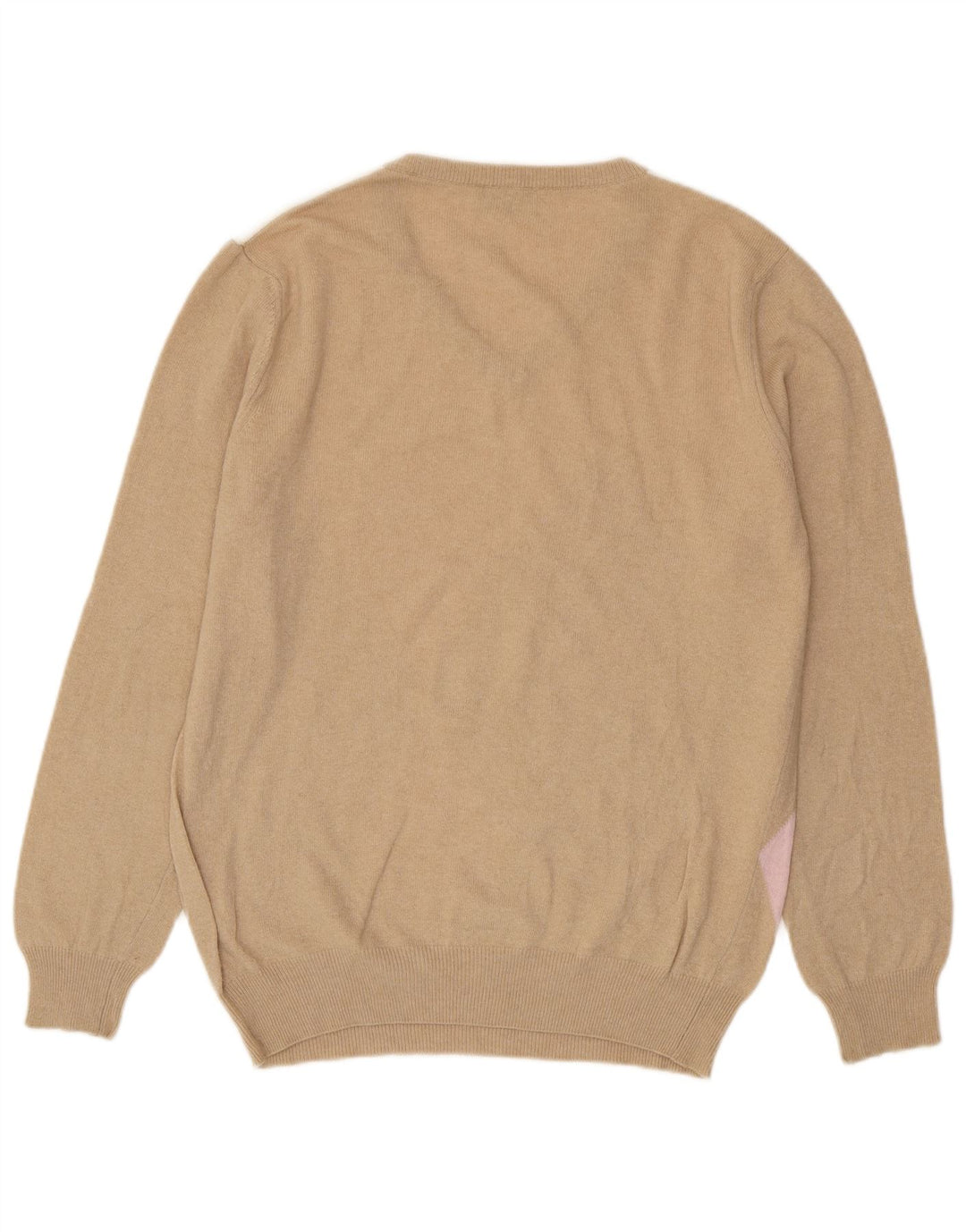 Castello Jersey con Cuello en V para Hombre Large Beige Argyle/Diamond Virgin Wool