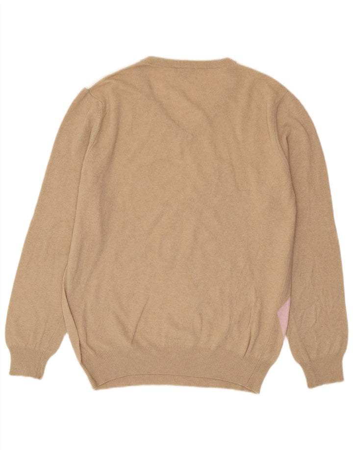 Castello Jersey con Cuello en V para Hombre Large Beige Argyle/Diamond Virgin Wool