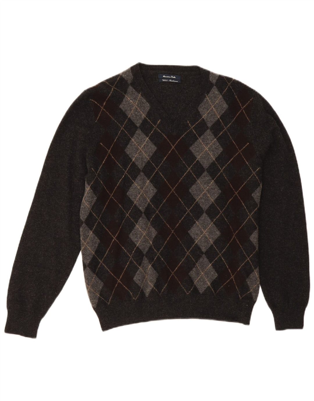 Massimo Dutti Jersey Con Cuello En V Hombre Gris Medio Argyle/Lana Diamante