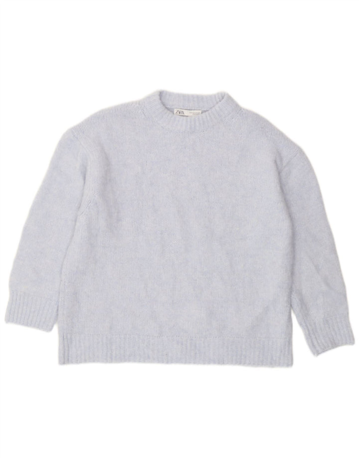 Zara Mujer Jersey De Cuello Redondo De Gran Tamaño UK 44 Poliéster Azul Medio