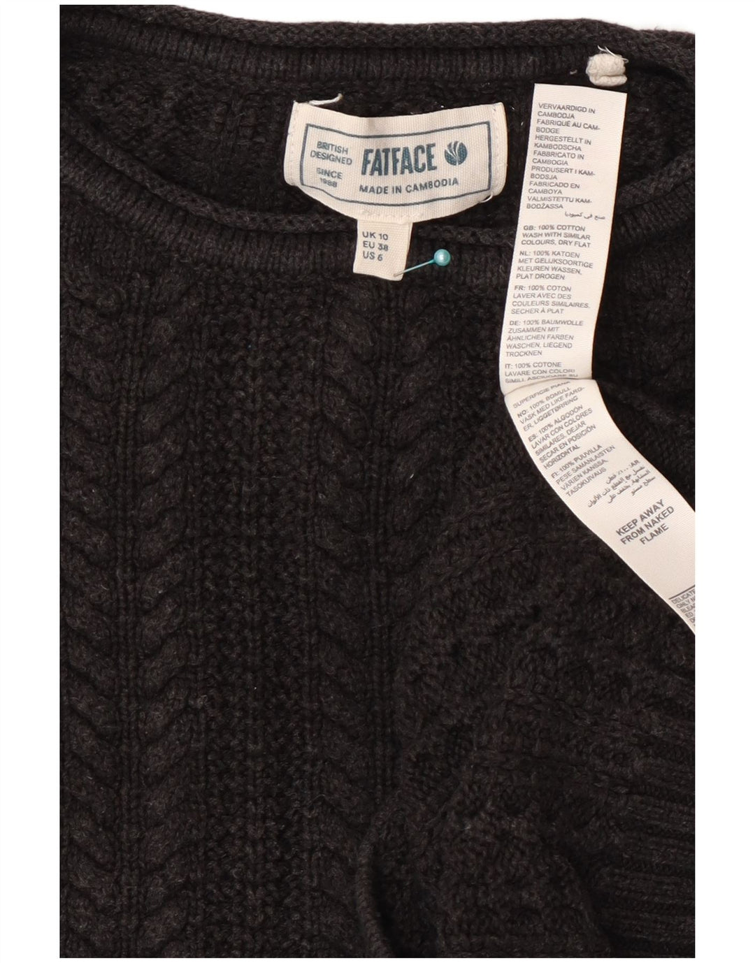 Fat Face Mujer Crop Oversize Cuello Redondo Jersey Jersey UK 10 Small Gris