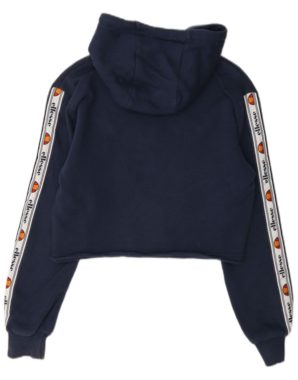 Ellesse Womens Crop Graphic Hoodie Jumper UK 8 Small Navy Blue Colourblock