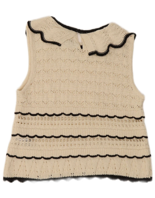 Zara Blusa Corta De Punto Sin Mangas para Mujer Top UK 12 Medium Off White Rayas