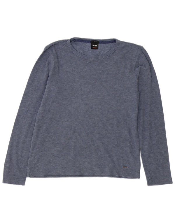 Camiseta Hugo Boss Hombre Manga Larga Algodón Moteado Azul Marino Medio