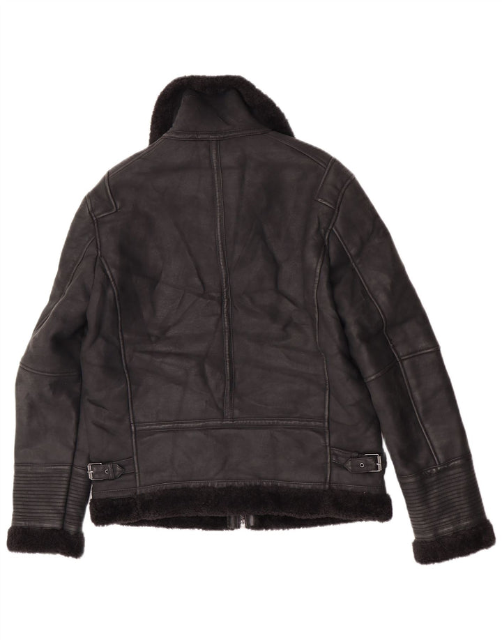 Zara Mens Sherpa Jacket UK 38 Medium Poliuretano Negro