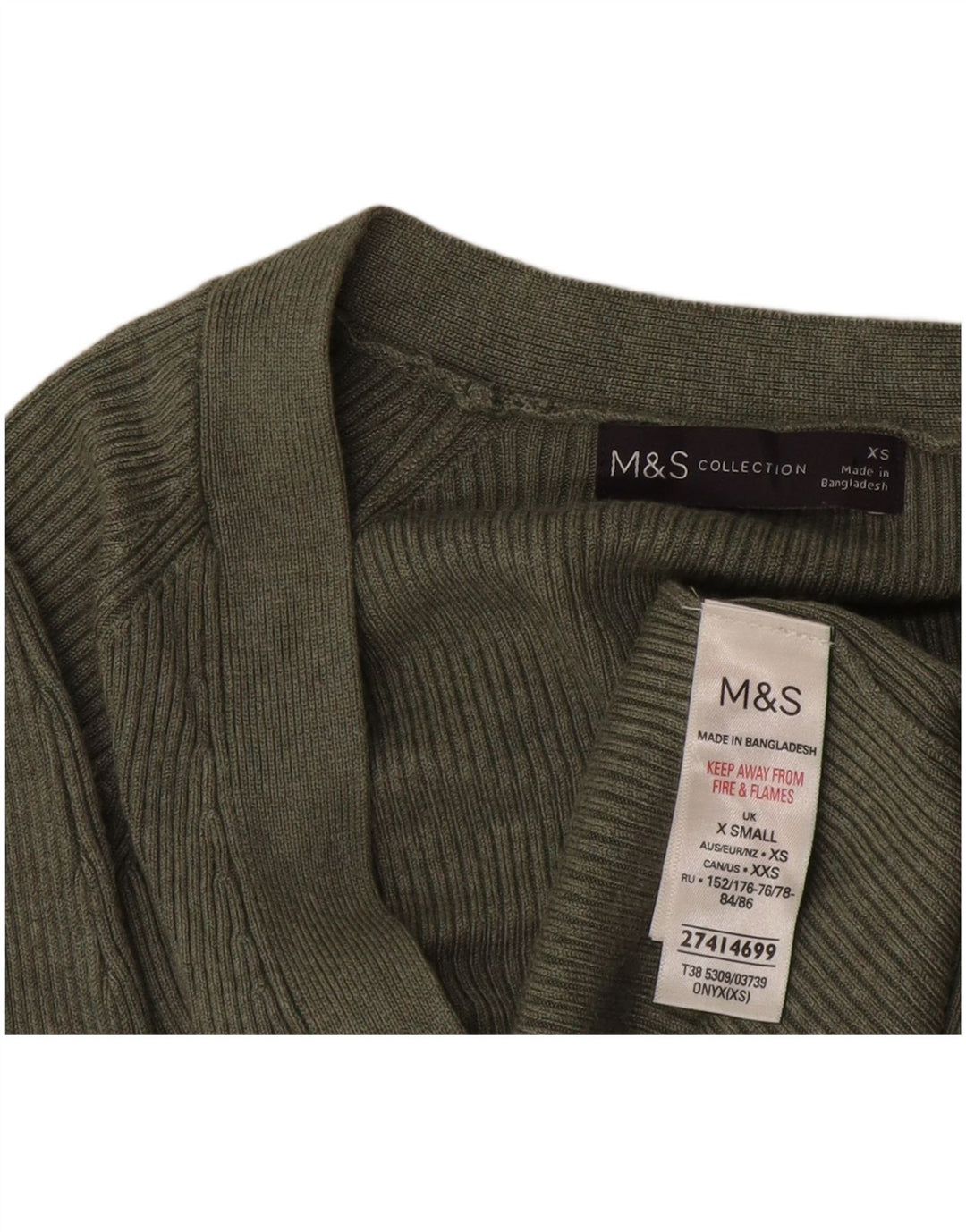 Marks & Spencer Suéter tipo cárdigan abierto para mujer UK 10 Small Green Viscosa