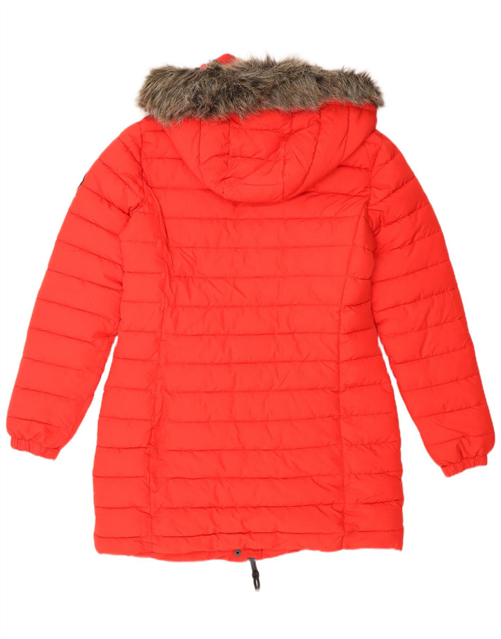 Superdry Abrigo acolchado con capucha para mujer, Reino Unido 40, poliéster rojo mediano