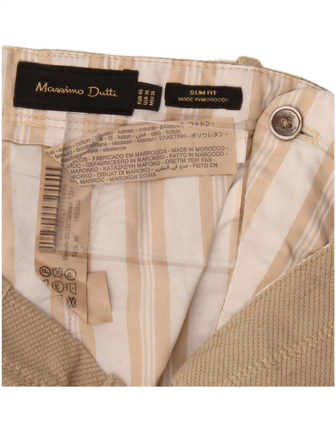 MASSIMO DUTTI Pantalón Chino Slim Fit Hombre EU 46 XL W36 L30 Algodón Beige