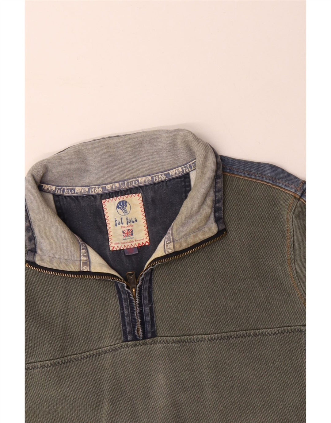 FAT FACE Sudadera con cuello y cremallera para hombre Jersey 2XL Gris Colorblock Algodón