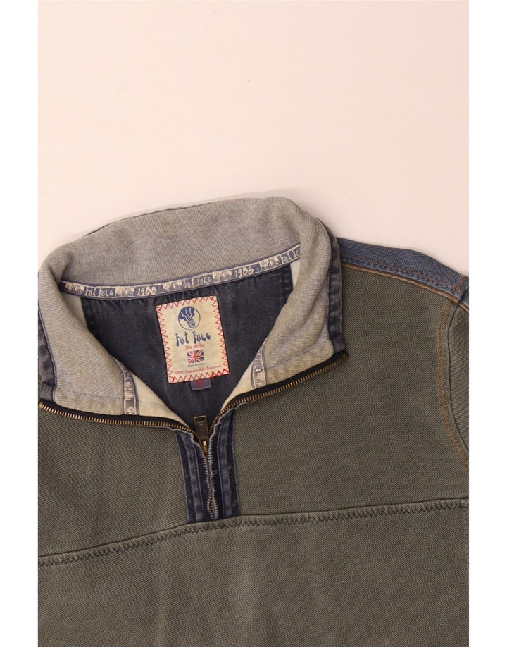 FAT FACE Sudadera con cuello y cremallera para hombre Jersey 2XL Gris Colorblock Algodón