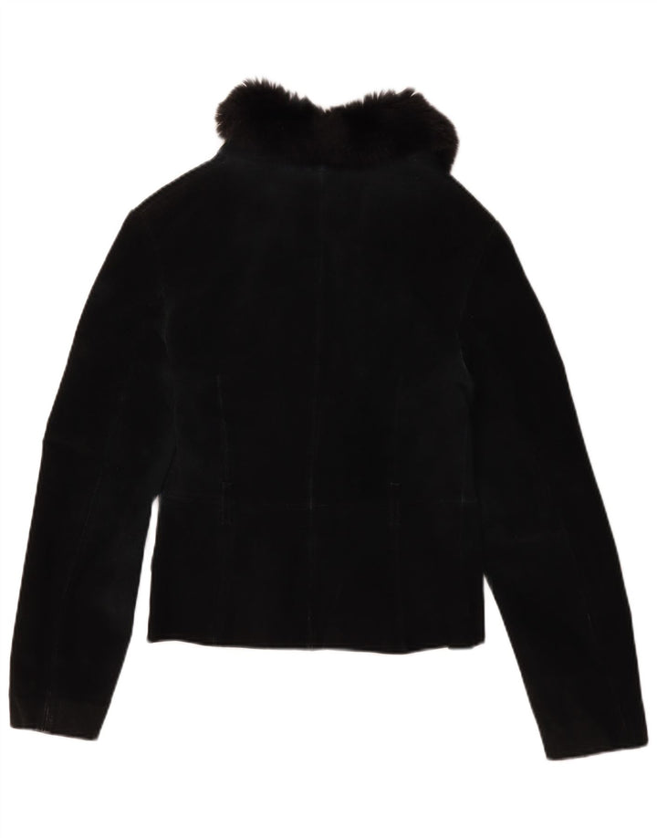 Mango Chaqueta de ante corta para mujer UK 42 Cuero negro mediano