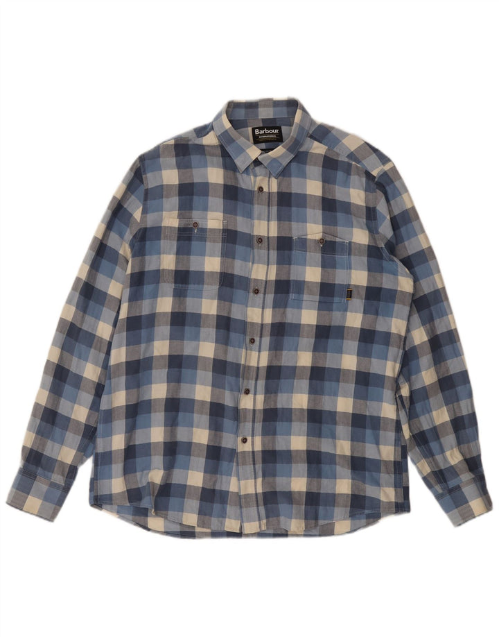 BARBOUR Camisa entallada de algodón a cuadros azul medio para hombre