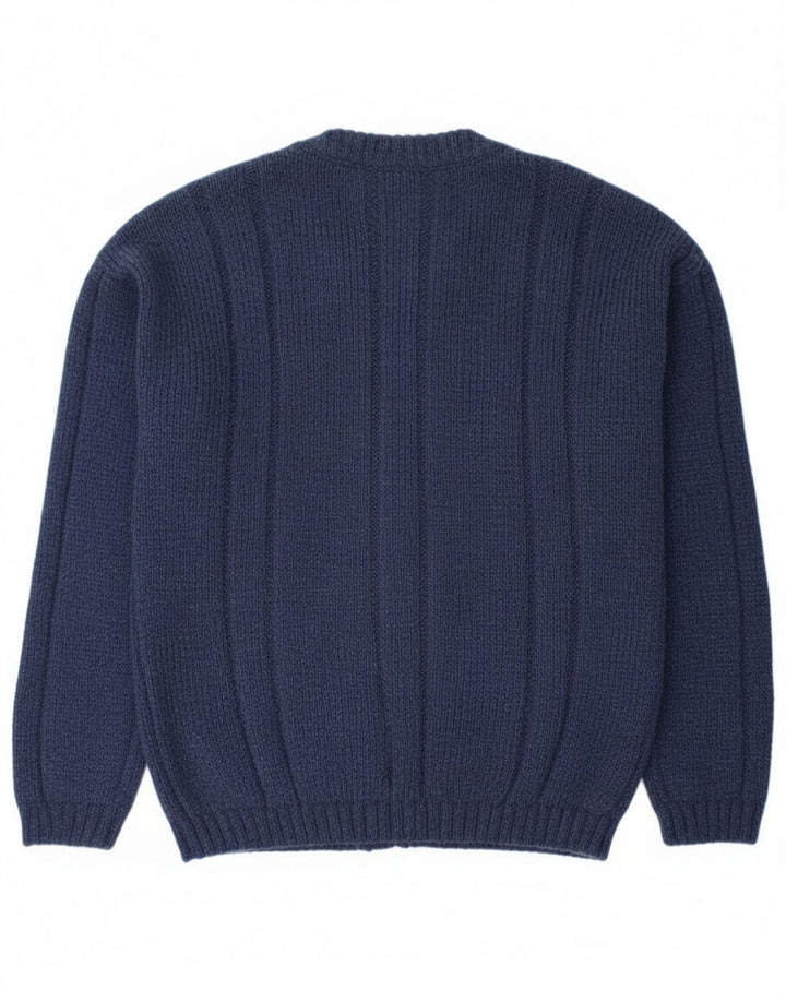 Vintage hombres Cardigan suéter medio azul marino acrílico