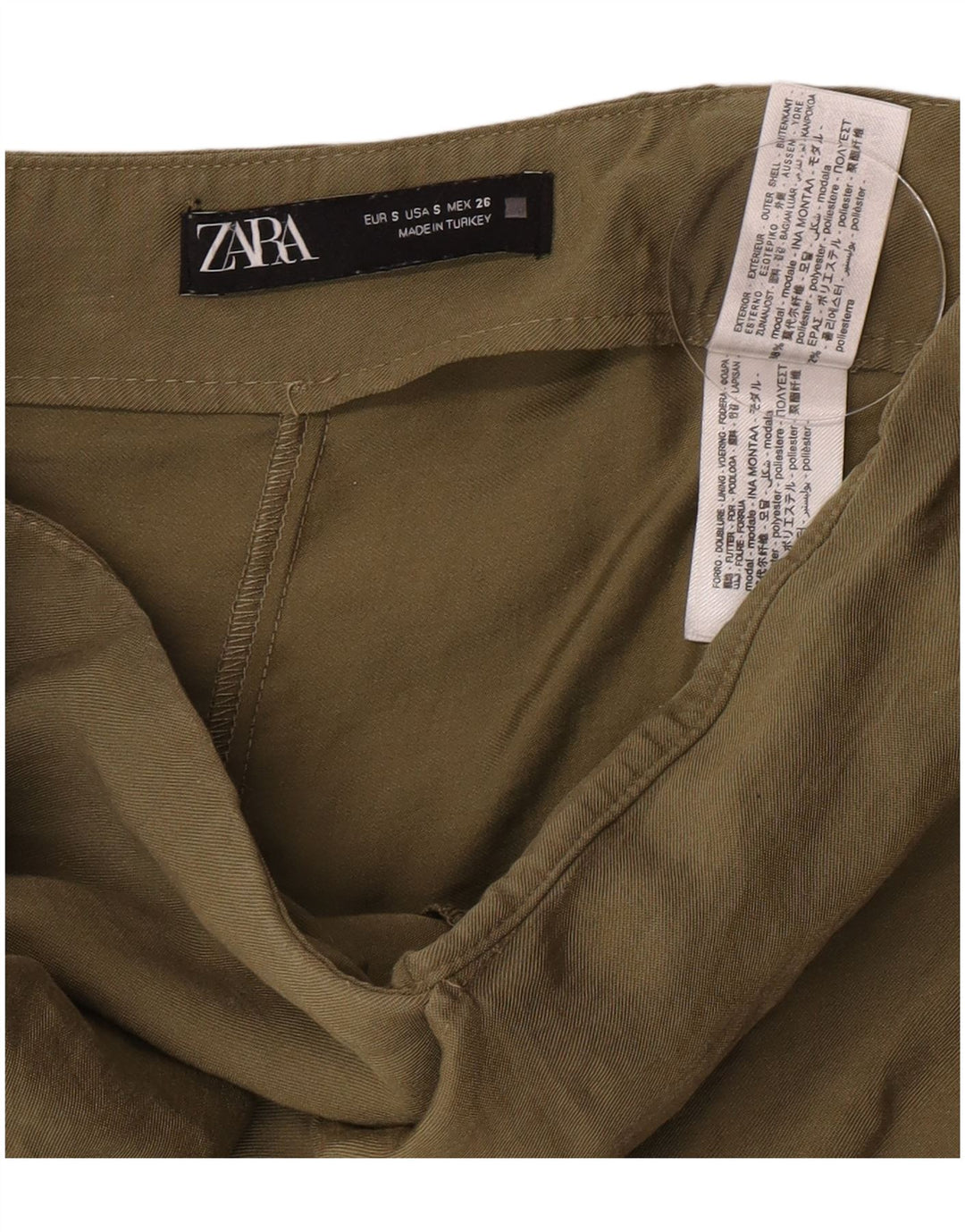 Zara Mujer Pantalones Cortos Casuales Pequeños W26 Caqui Modal