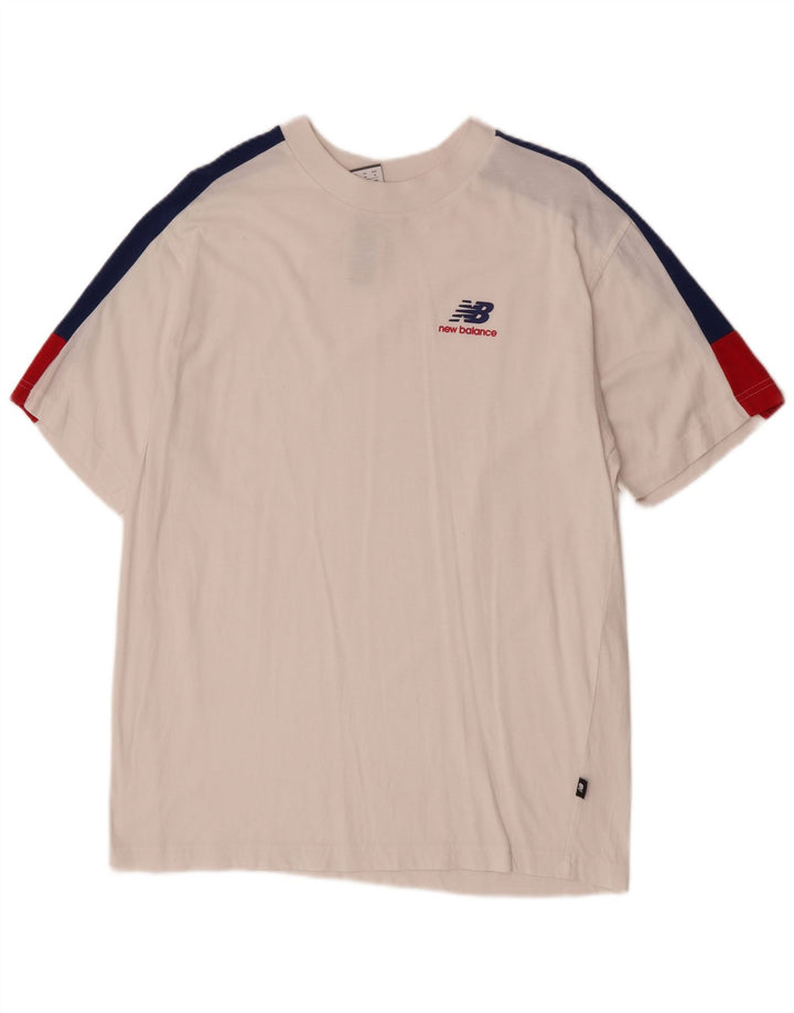 New Balance Hombre Camiseta Top Medium Blanco Colorblock Algodón
