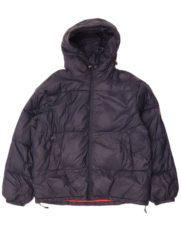 Zara Hombre Chaqueta Acolchada Con Capucha UK 42 XL Nylon Azul Marino