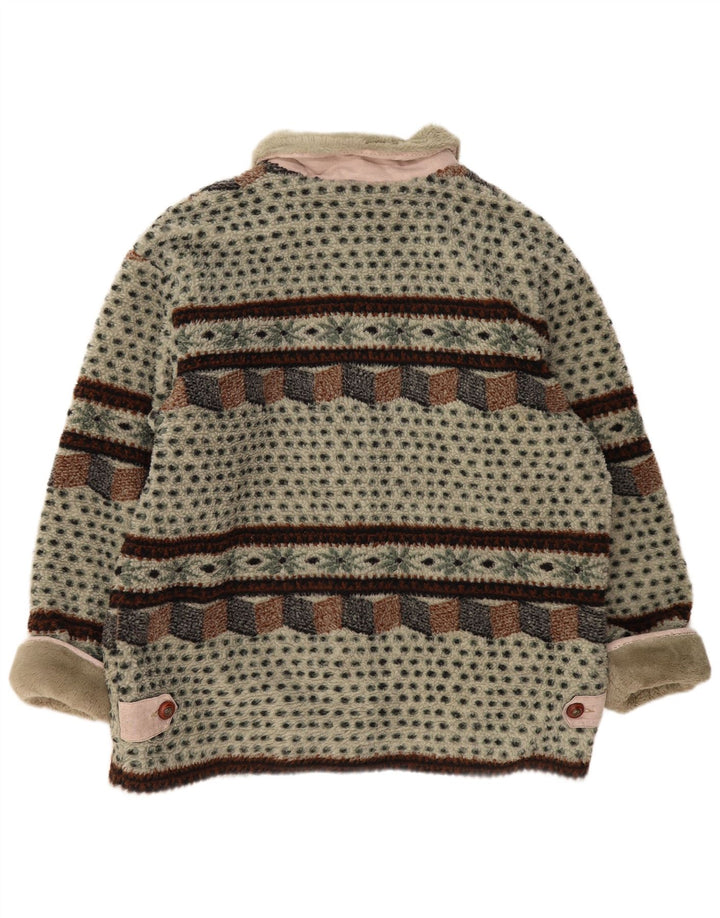 VINTAGE Chaqueta polar para mujer Reino Unido 14 Poliéster verde grande Fair Isle