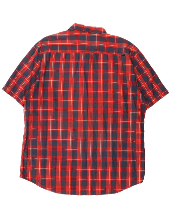 Hurley Camisa gráfica de manga corta para hombre 2XL Algodón a cuadros rojos