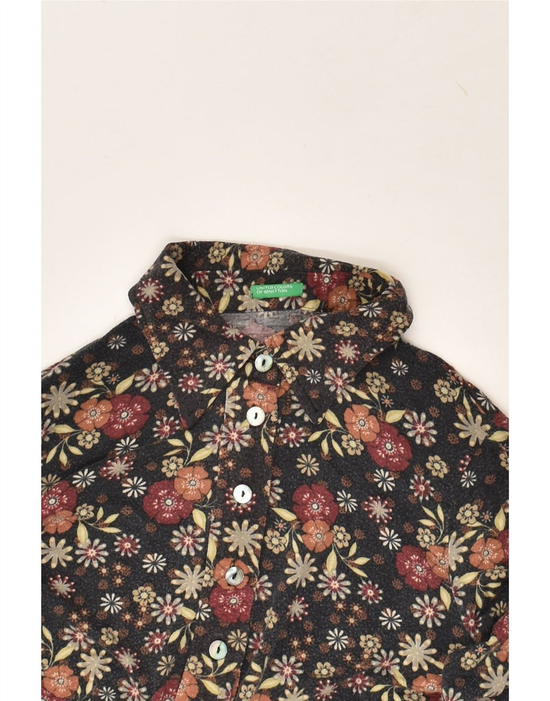 BENETTON Womens Pullover Shirt UK 2 2XS Black Floral | Vintage Benetton | Thrift | Second-Hand Benetton | Used Clothing | Messina Hembry 