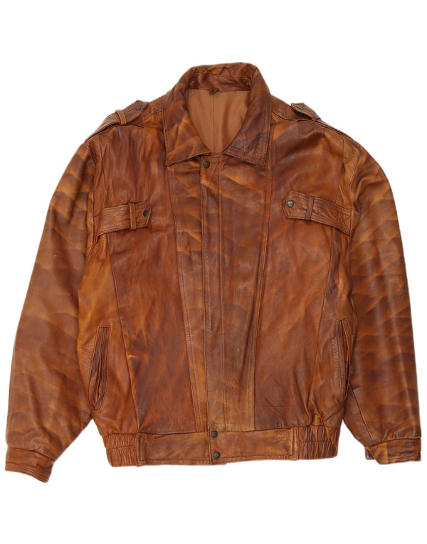 Vintage hombres chaqueta de cuero militar Reino Unido 44 2XL cuero marrón
