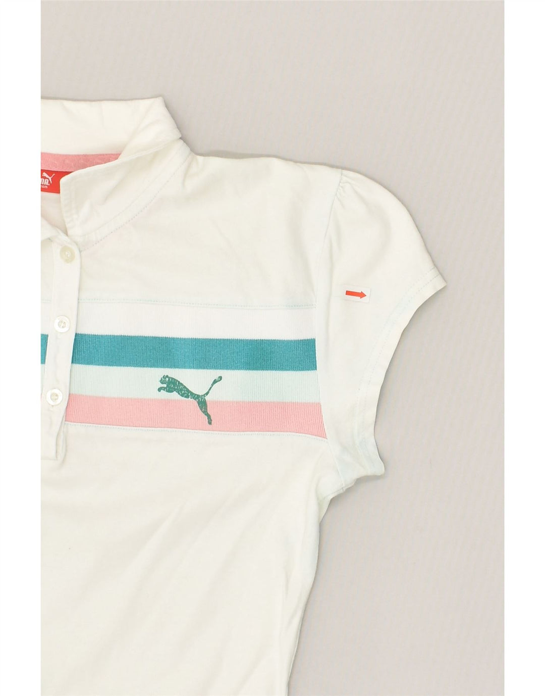 PUMA Girls Polo Shirt 15-16 Years Off White Striped Cotton | Vintage Puma | Thrift | Second-Hand Puma | Used Clothing | Messina Hembry 