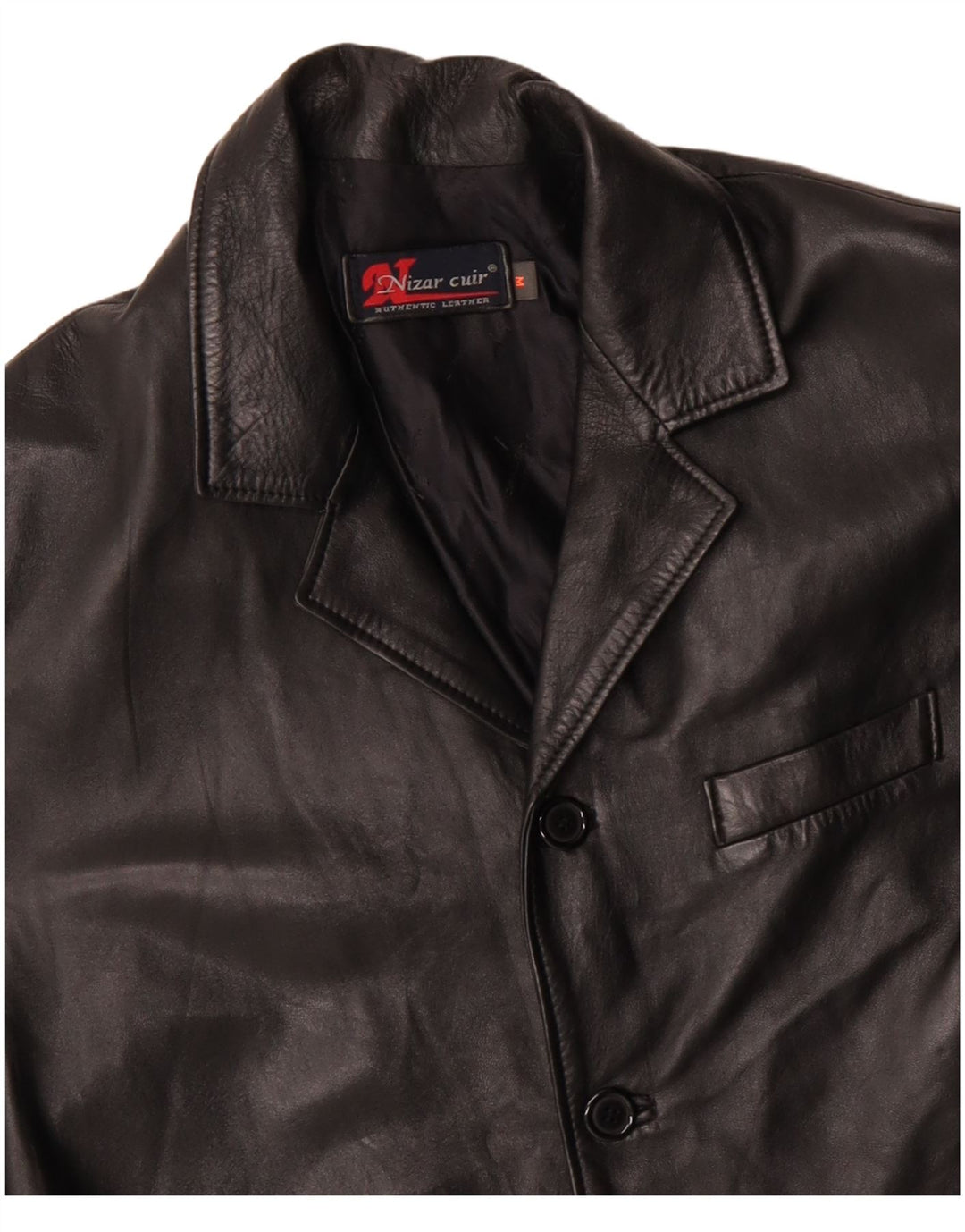VINTAGE Abrigo de cuero para hombre Reino Unido 38 Cuero negro medio