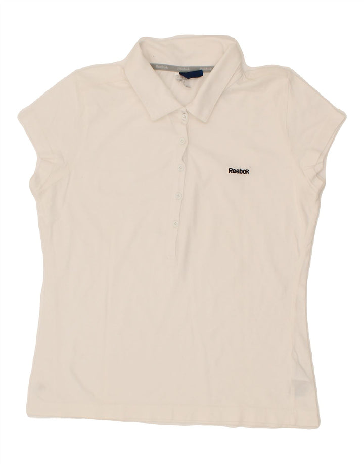 REEBOK Womens Polo Shirt UK 12 Medium White Cotton Vintage Reebok and Second-Hand Reebok from Messina Hembry 
