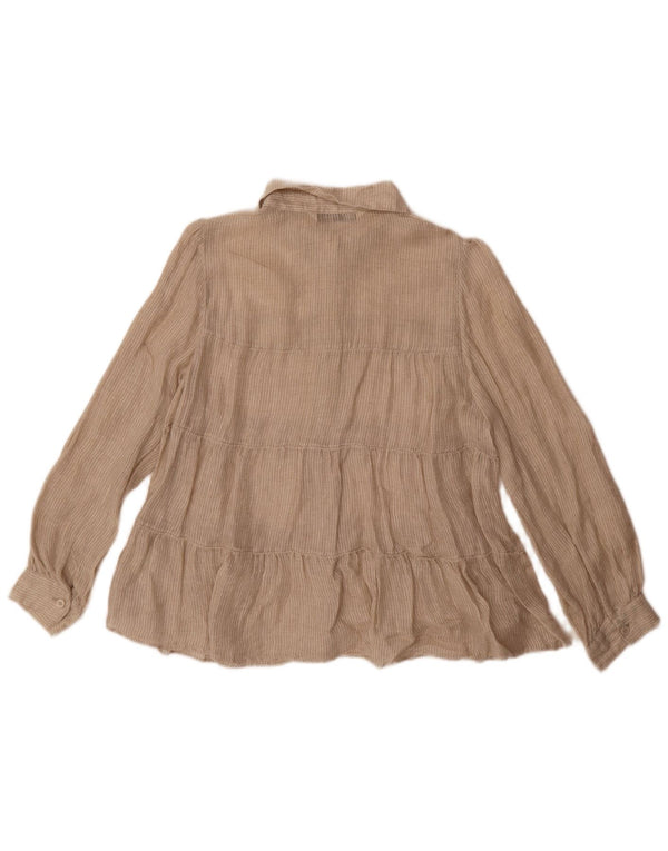 Zara Mujer Camisa UK 10 Small Beige Rayas Lino