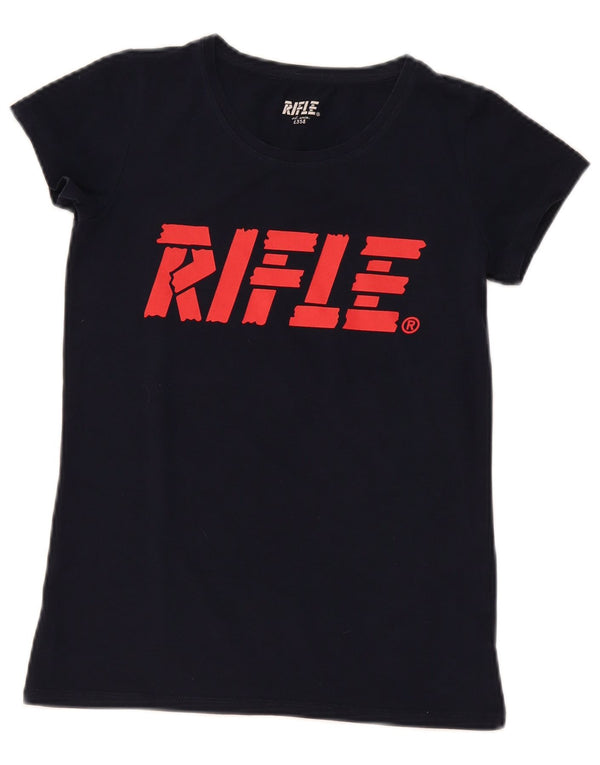 Rifle Camiseta gráfica para mujer Top UK 12 Medium Azul marino Algodón