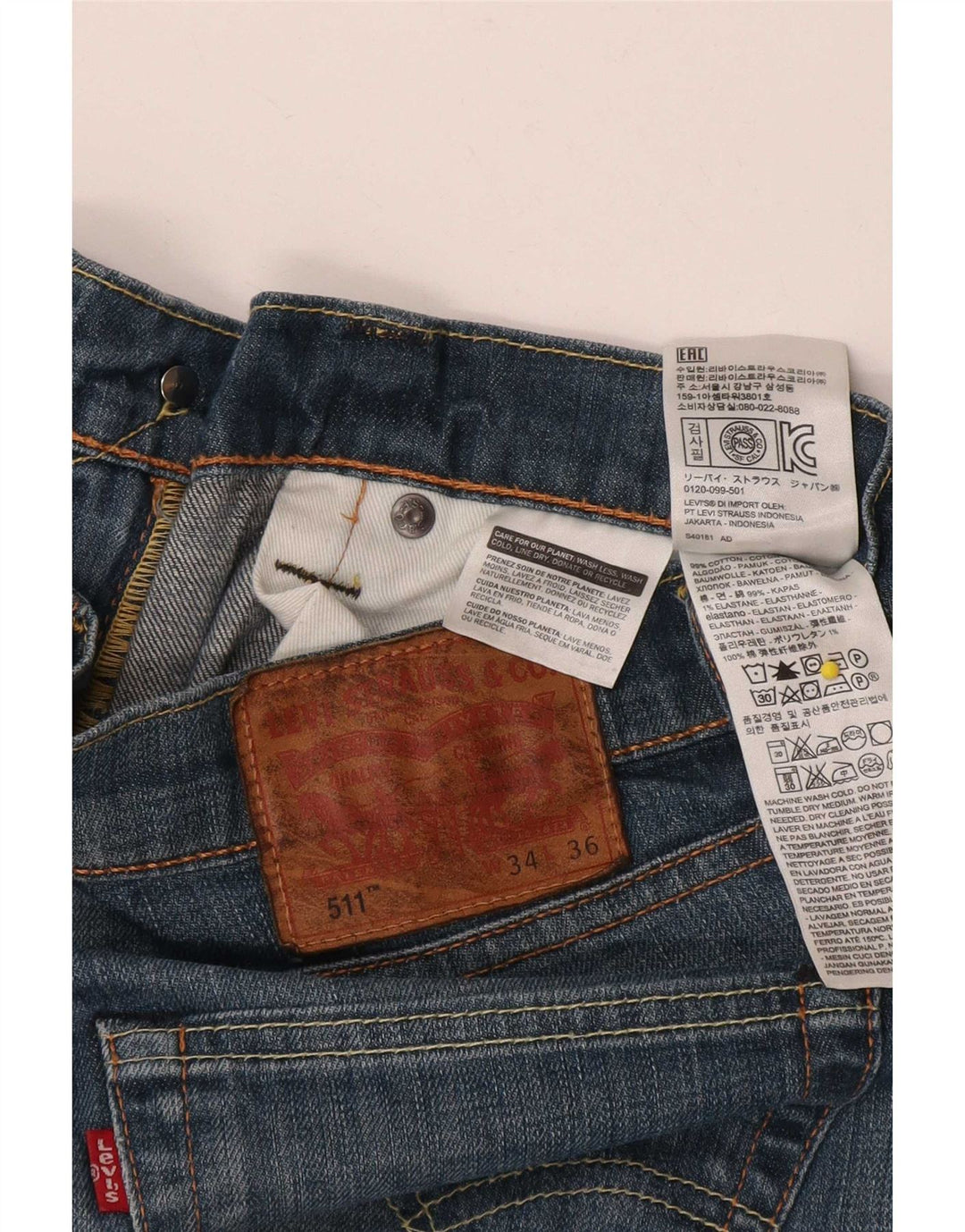 Levi's Hombre 511 Slim Jeans W34 L36 Algodón Azul