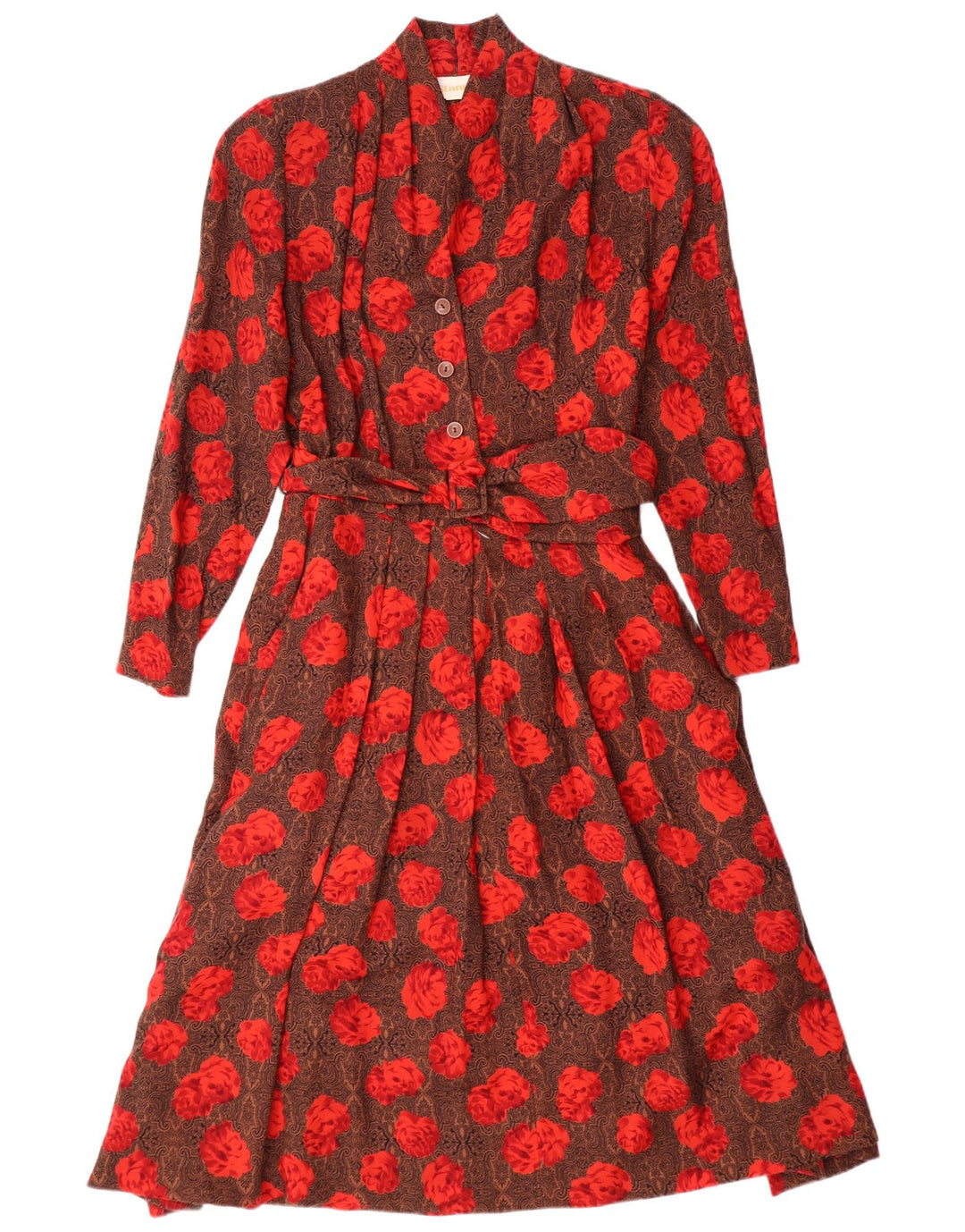 STANNER Vestido evasé de manga larga para mujer IT 42 Lana floral marrón medio