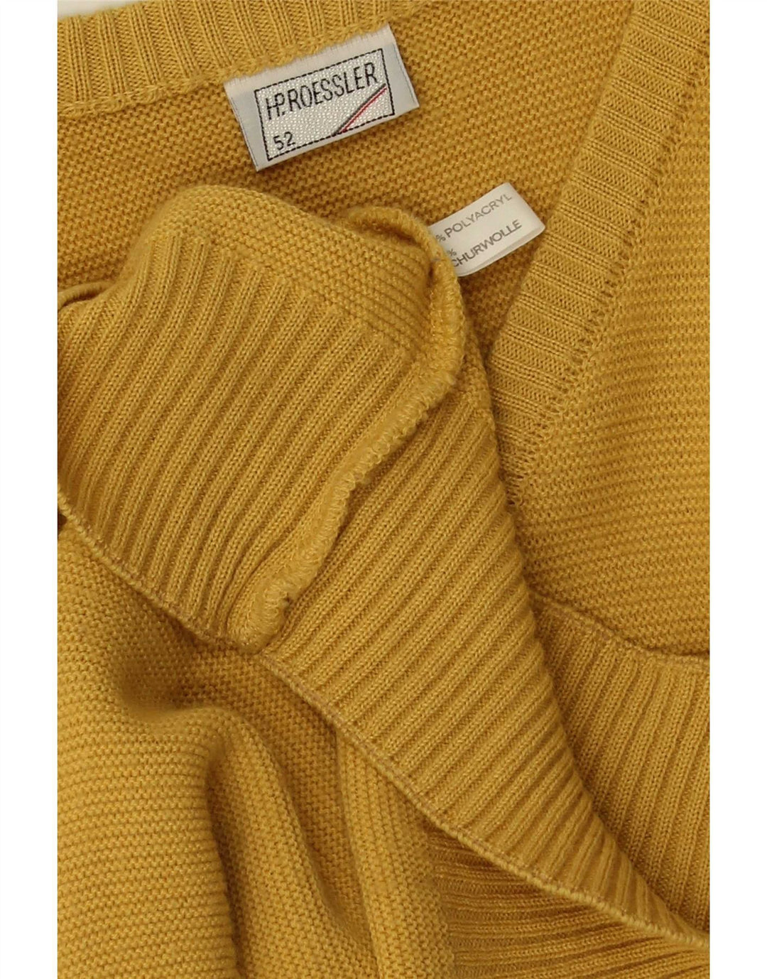 Vintage hombres V-cuello jumper suéter IT 52 poliéster amarillo grande