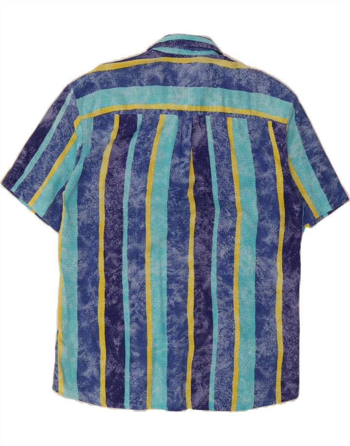 LEONARDO Mens Short Sleeve Shirt Size 42 Large Blue Striped Cotton Vintage Leonardo and Second-Hand Leonardo from Messina Hembry 