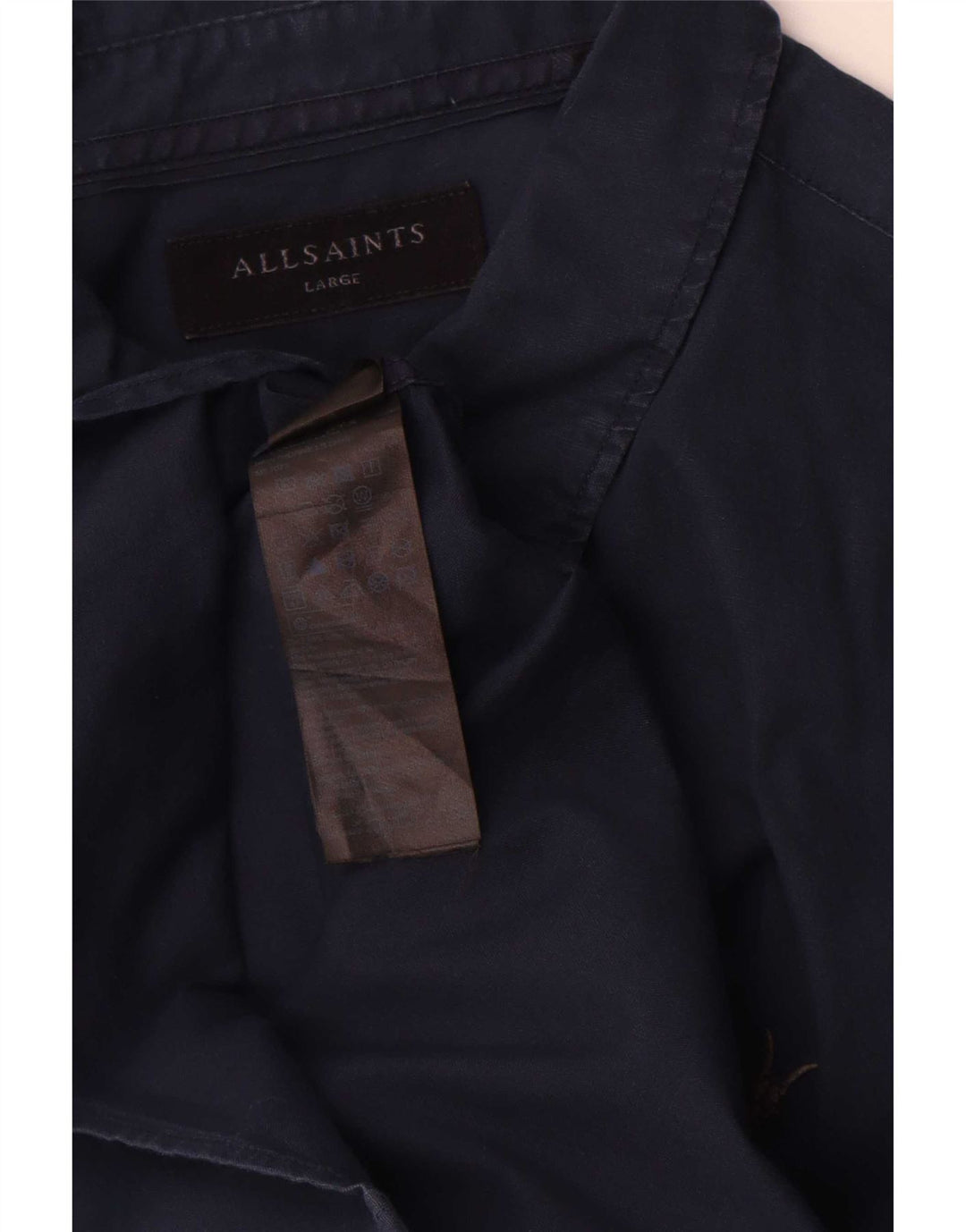 All Saints Camisa de corte regular para hombre de algodón azul marino grande