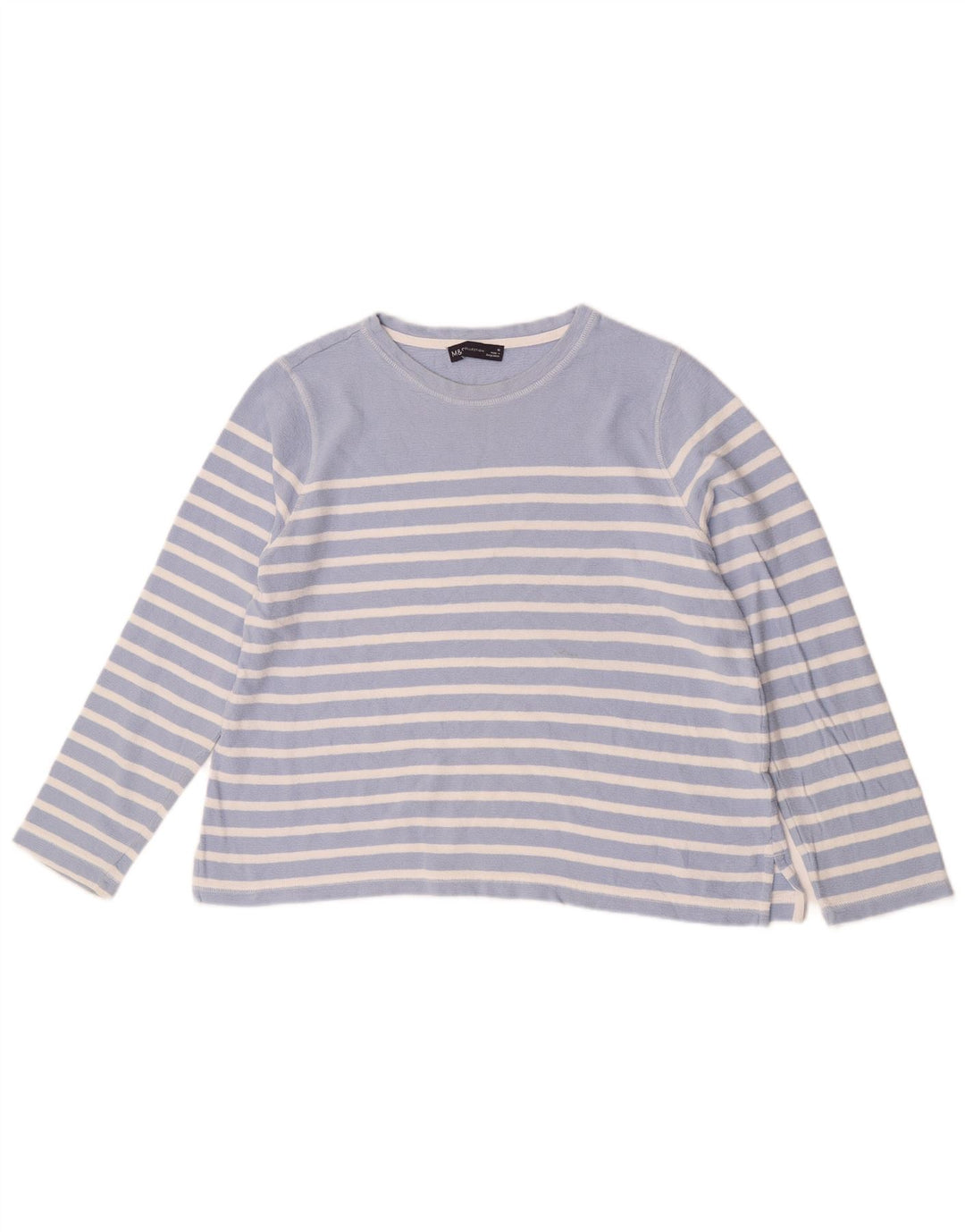 Marks & Spencer Top para mujer de manga larga UK 46 Grande Algodón a rayas azules