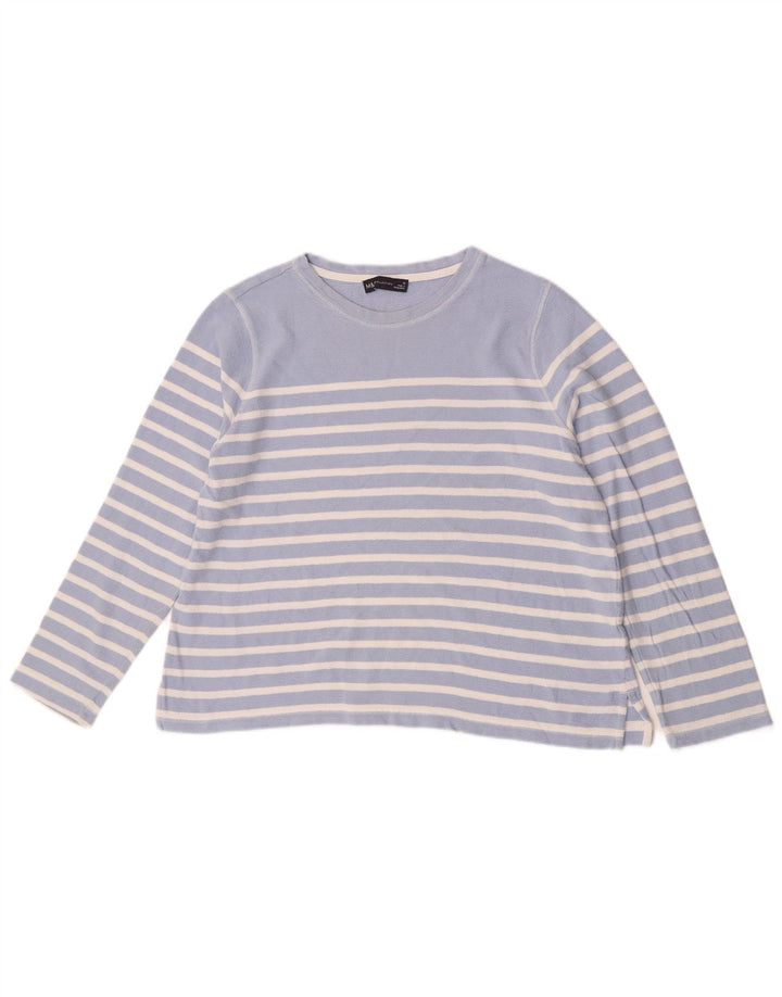 Marks & Spencer Top para mujer de manga larga UK 46 Grande Algodón a rayas azules
