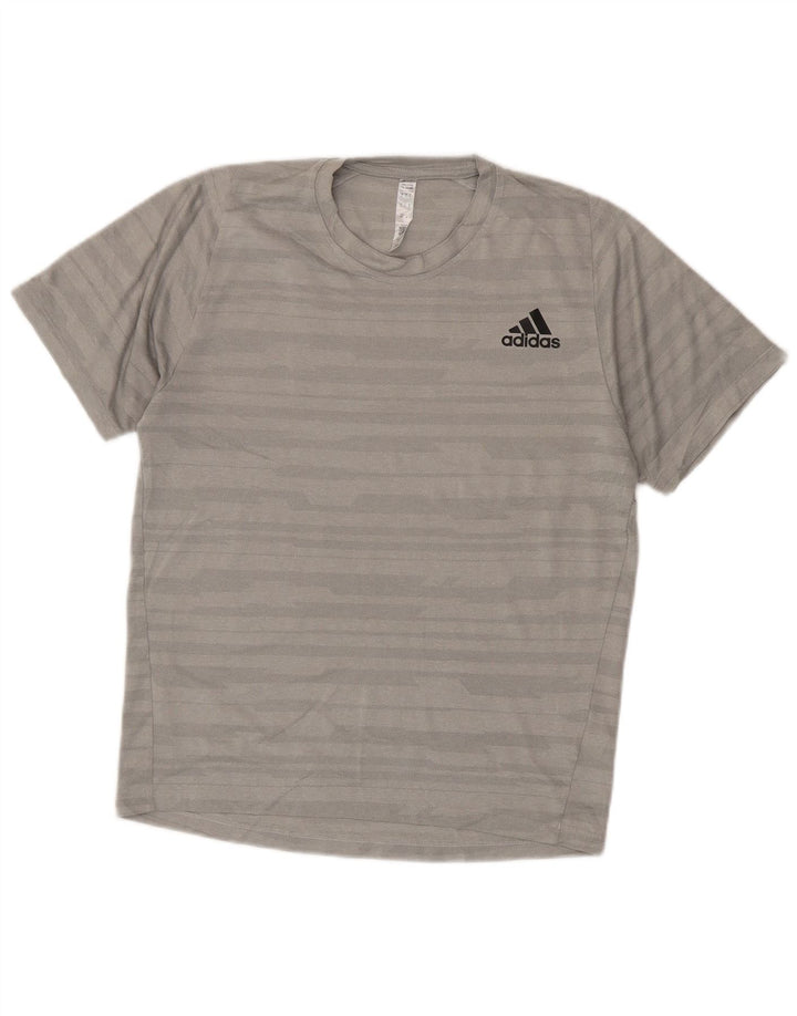 Adidas Mens Climalite Camiseta Top Pequeño Gris Rayas Poliéster