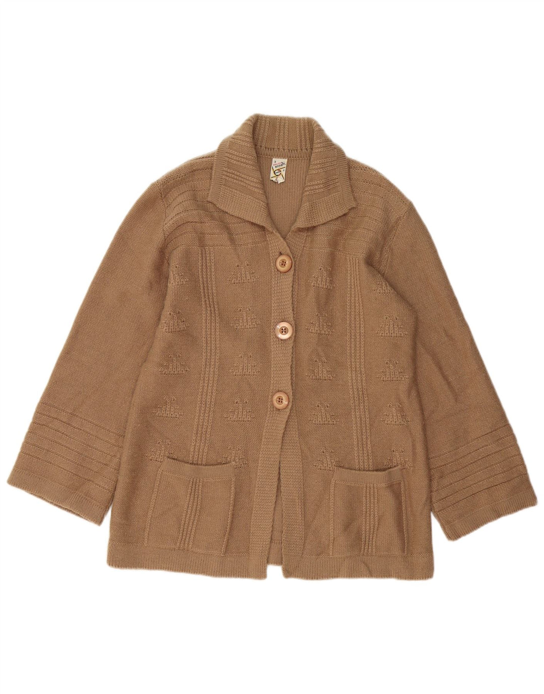 VINTAGE Mujer Cardigan Suéter Reino Unido 14 Lana Marrón Medio