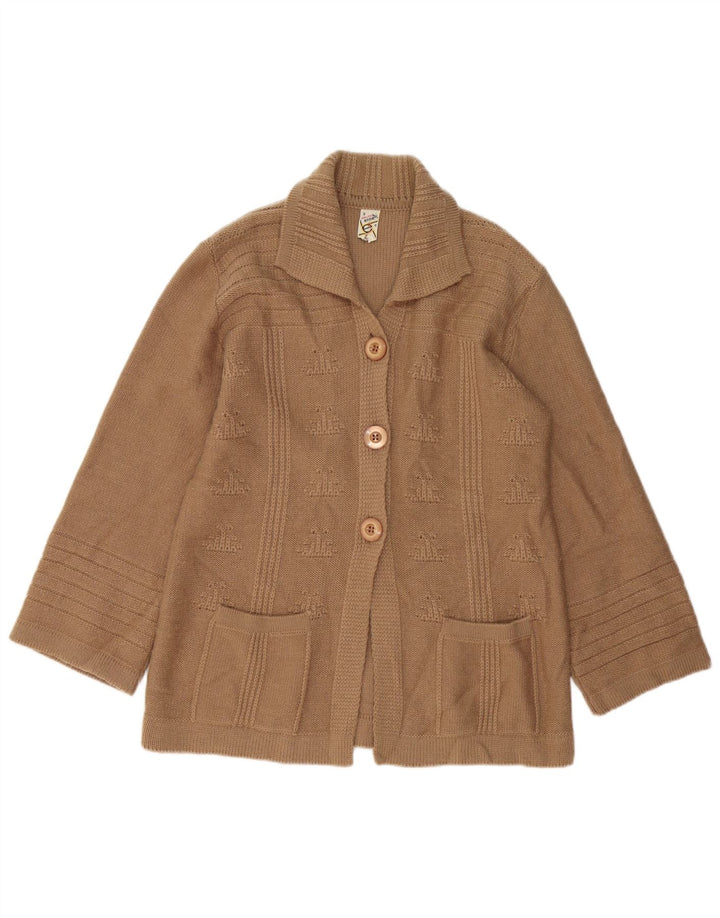 VINTAGE Mujer Cardigan Suéter Reino Unido 14 Lana Marrón Medio