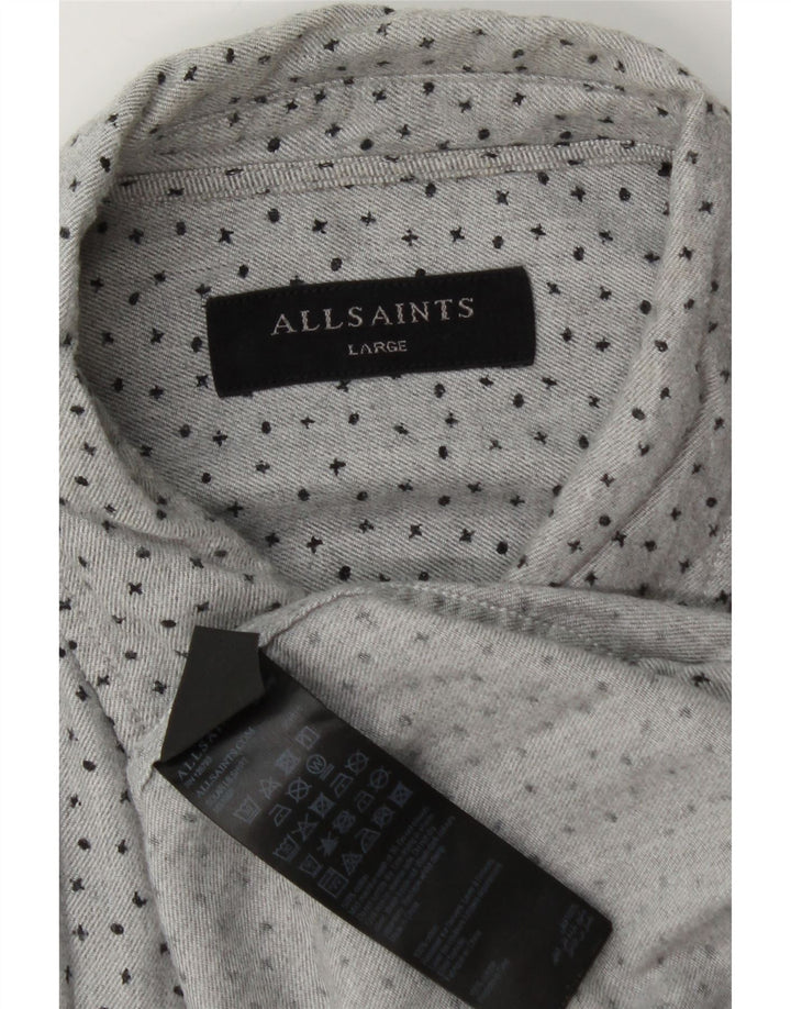 Camisa All Saints Hombre Grande Algodón Manchado Gris