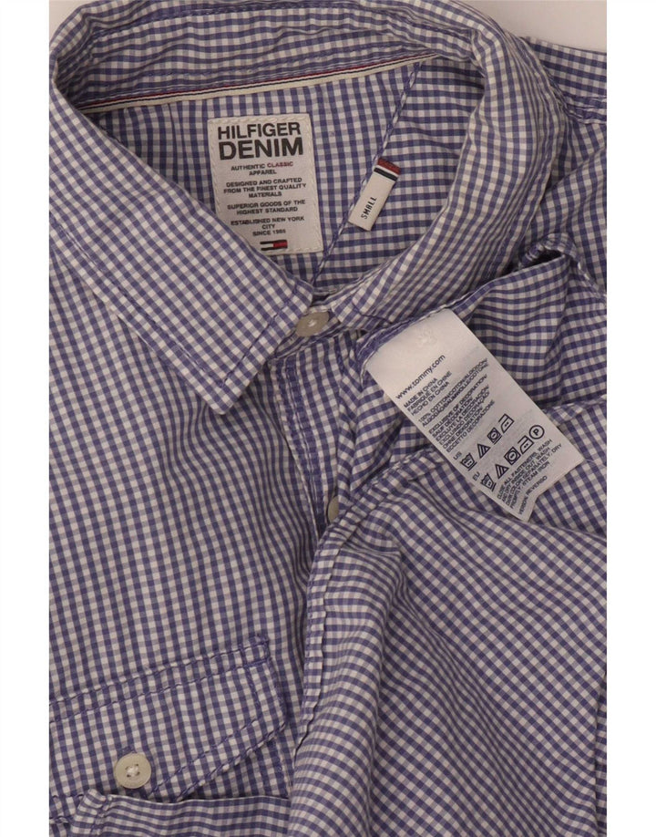 Tommy Hilfiger Camisa militar para hombre de algodón a cuadros azul pequeño