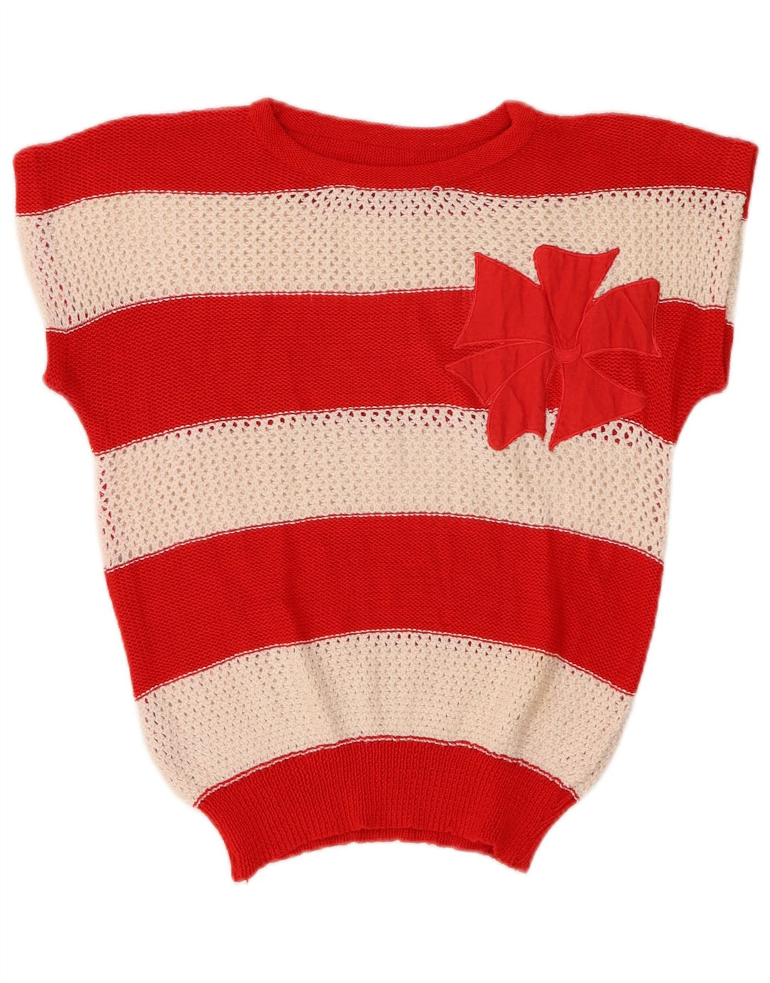 VINTAGE Mujer Crop Crew Neck Jumper Suéter Reino Unido 14 Medio Multicolor