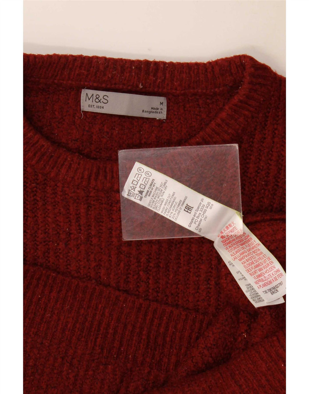 Marks & Spencer Suéter De Cuello Redondo Para Hombre Acrílico Burdeos Medio