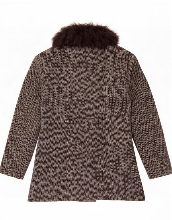 FIRMA Abrigo de doble botonadura para mujer UK 10 Small Grey Herringbone Wool