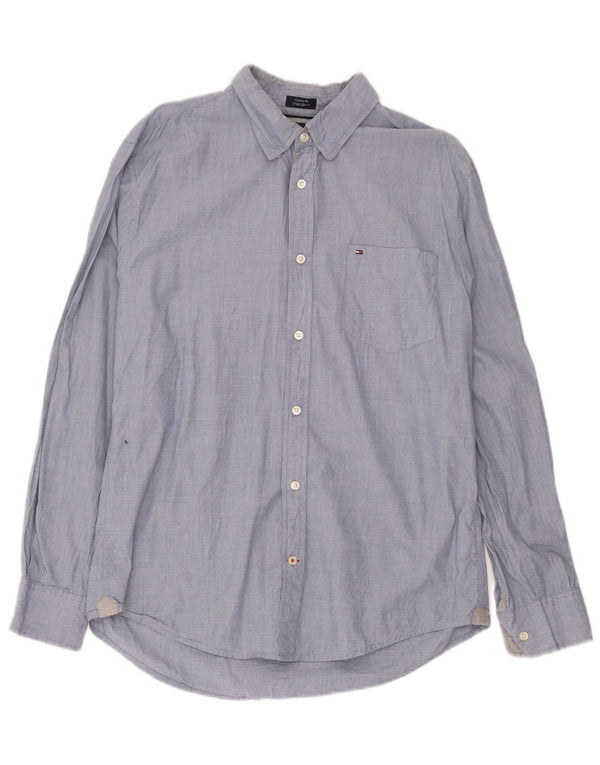 Tommy Hilfiger Camisa de ajuste personalizado para hombre Talla 16 1/2 17 Grande Azul marino Algodón