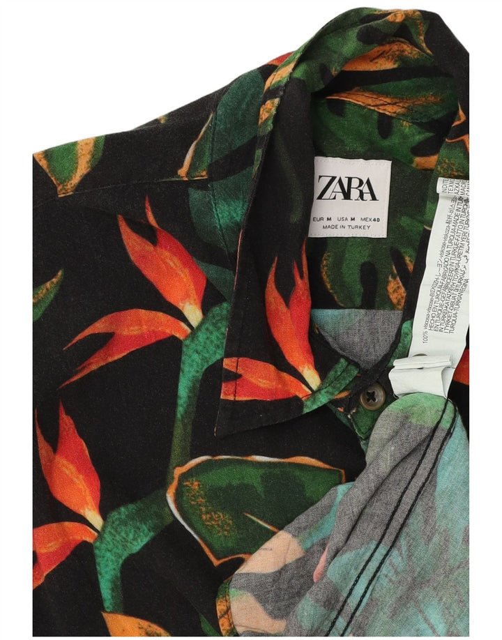 Zara Hombre Camisa Manga Corta Viscosa Floral Negra Mediana